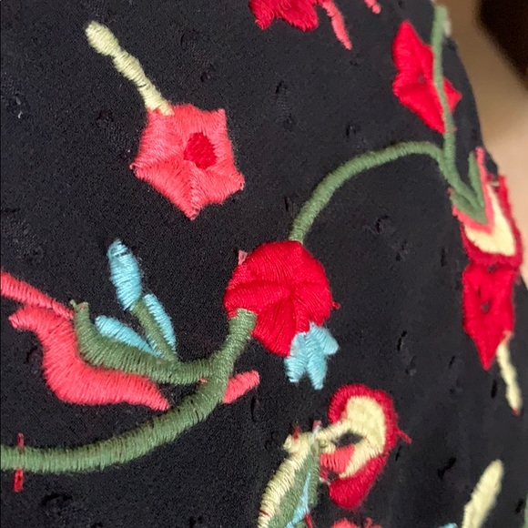 EMBROILED BLACK RUFFLED  BLOUSE - Picture 4 of 5